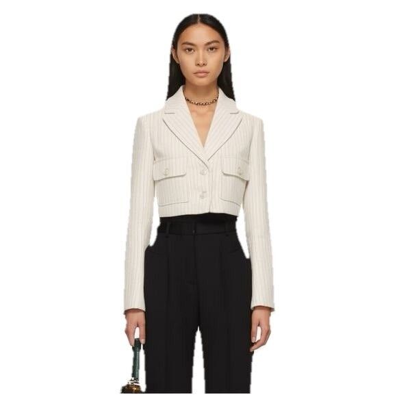 JASON WU Blazer‎ Jacket SMALL Cropped Pinstripe Women's Designer Cream White